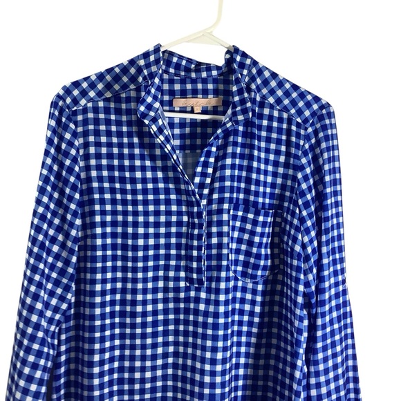 Hutch Blue and White Gingham Shirt Dress Fold Over Sleeve - Picture 2 of 7